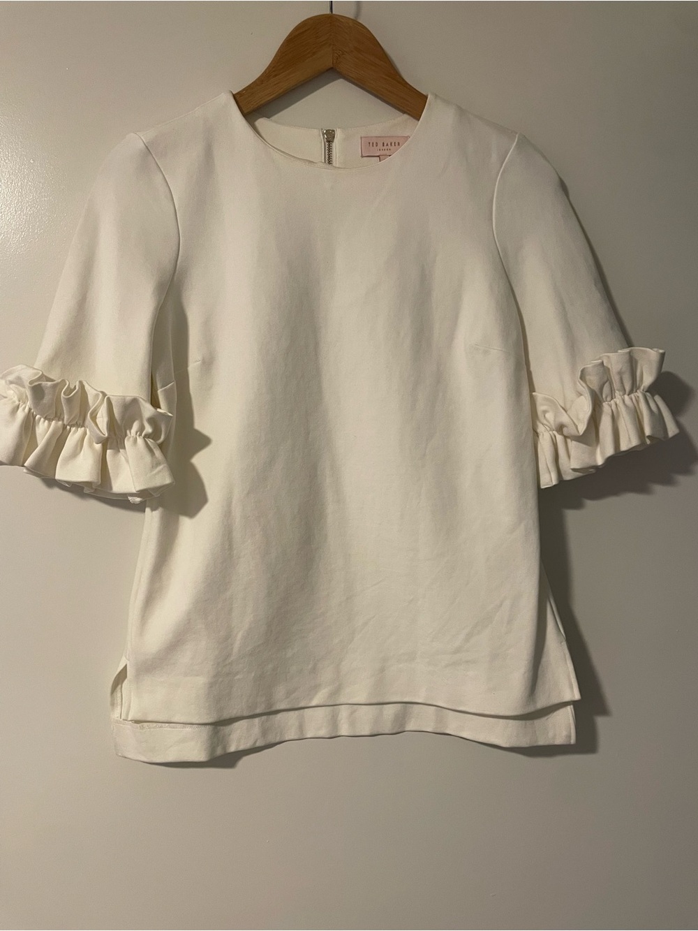 Ted Baker Ivory Ruffle Sleeve Blouse stretch with flattering silhouette
